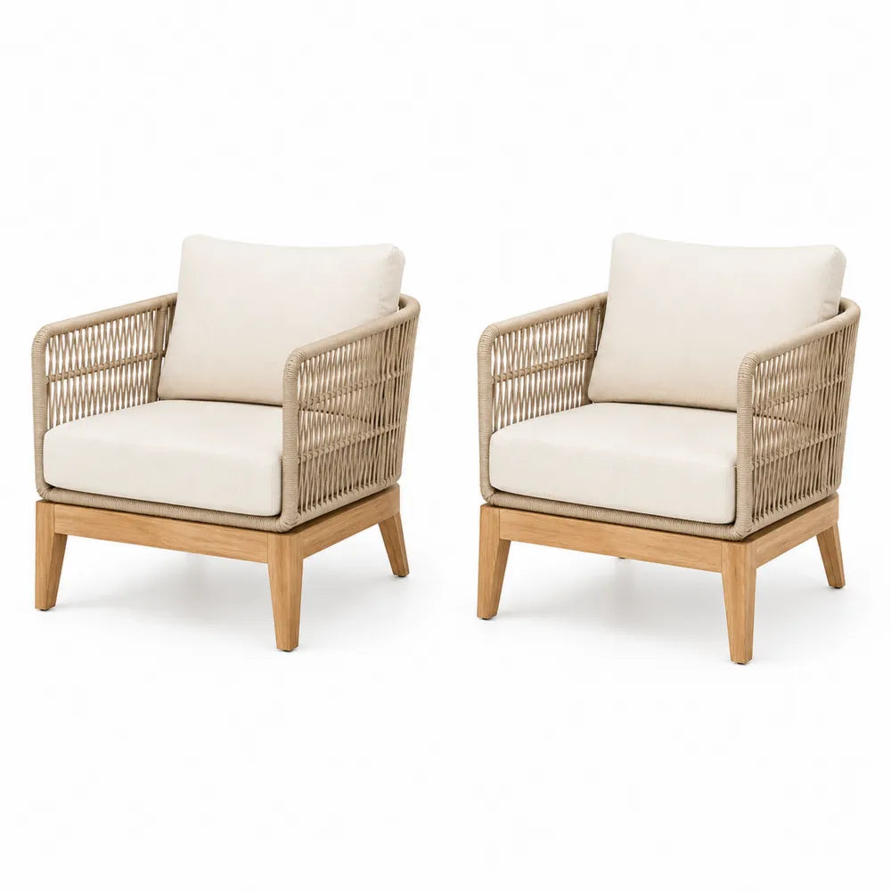 Lot de 2 fauteuils en bois et corde d'acacia, beige