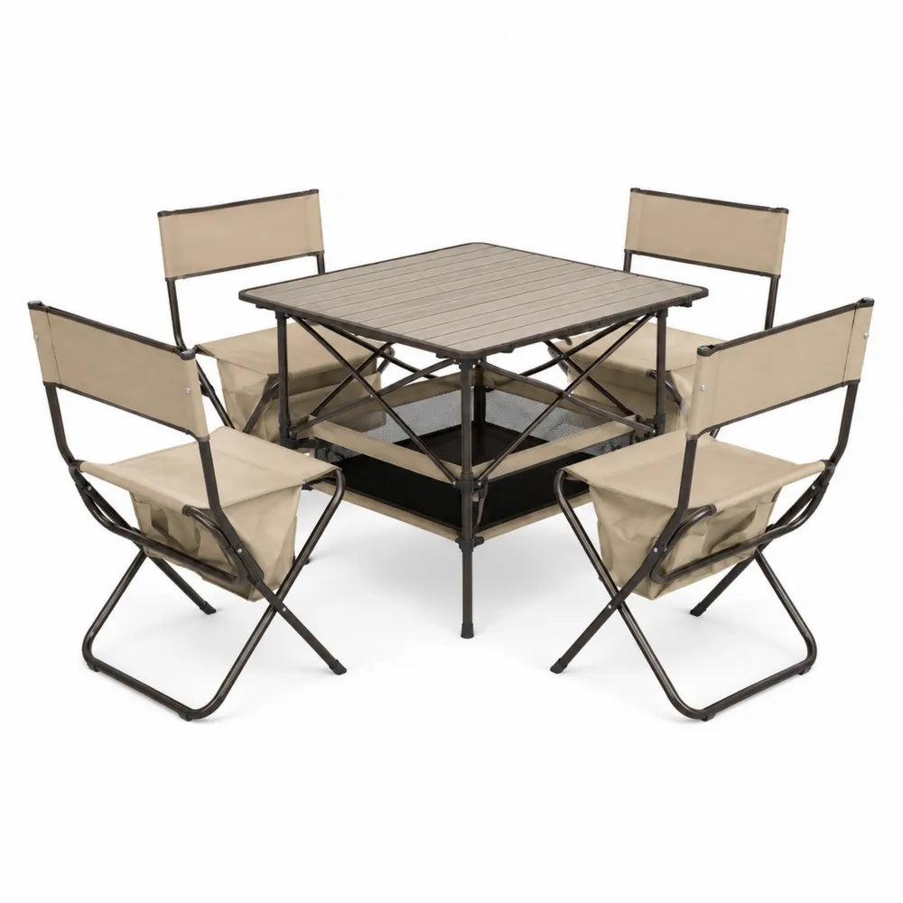Ensemble de mobilier pliable en métal et toile polyester beige