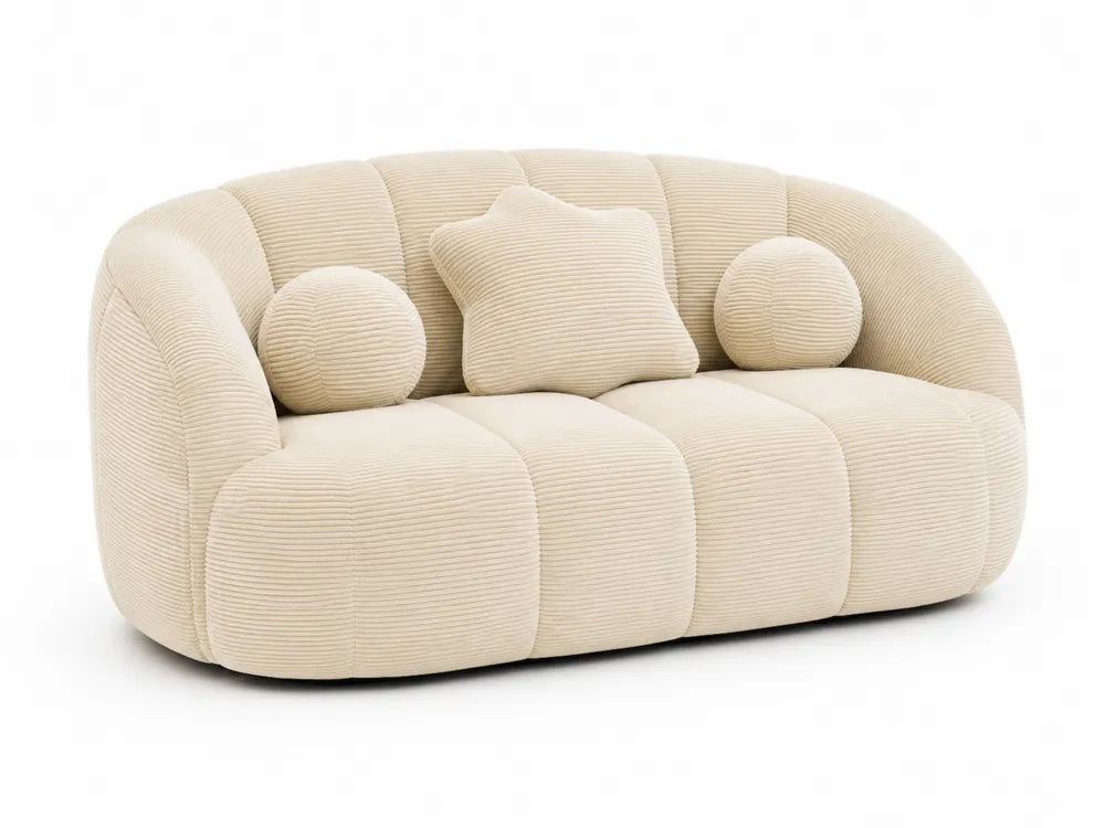 Canapé 2 Places en Velours Côtelé Beige avec Coussins
