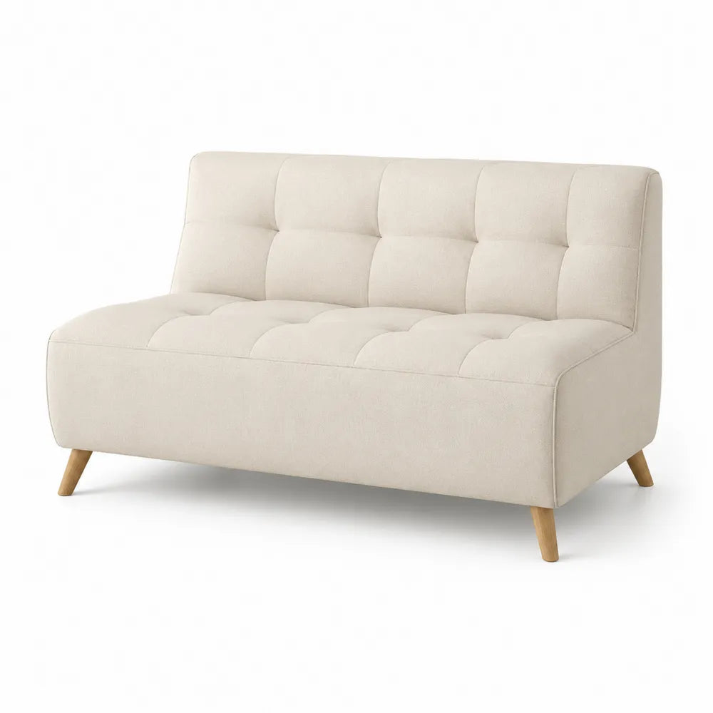 Canapé 2 Places Tissu Polyester Beige Pieds Bois 128cm