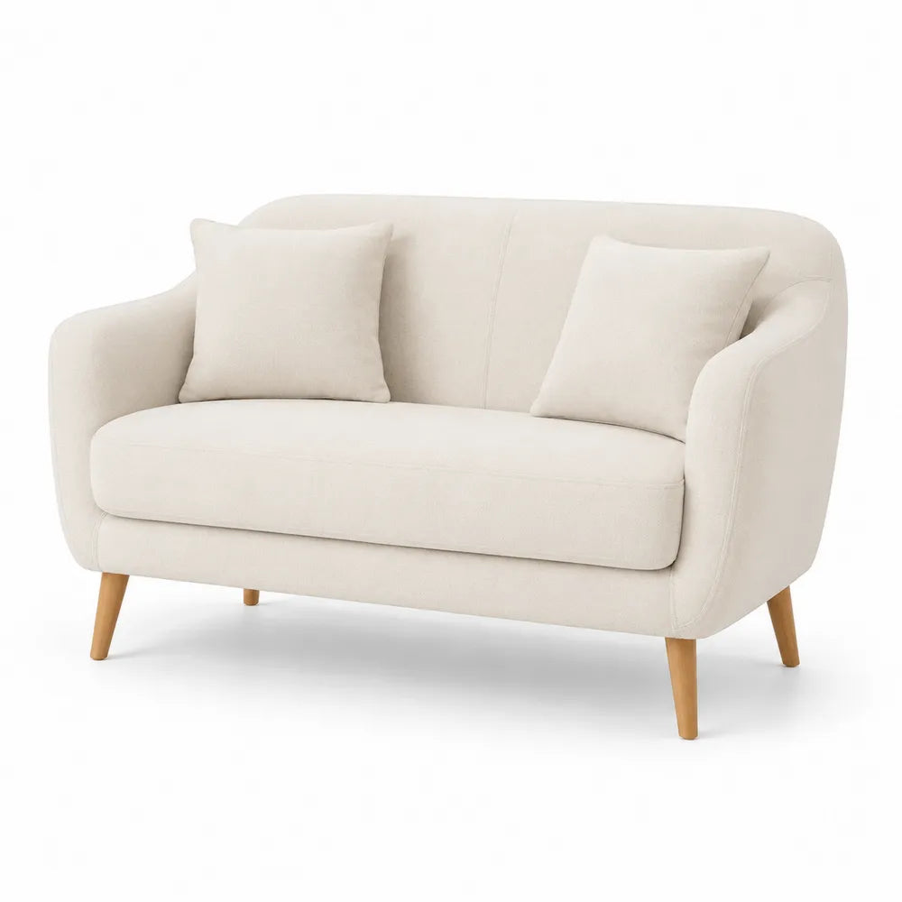 Canapé deux places en bois et tissu beige 150 cm