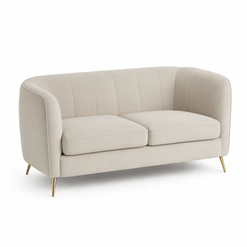 Canapé deux places tissu polyester beige pieds métal