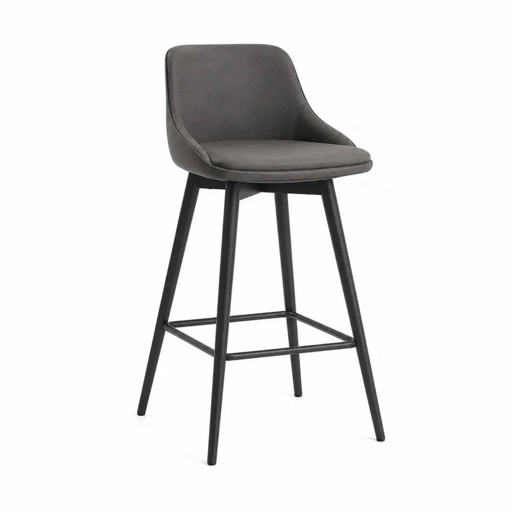 Tabouret de bar en tissu gris avec cadre en métal noir, hauteur 105 cm