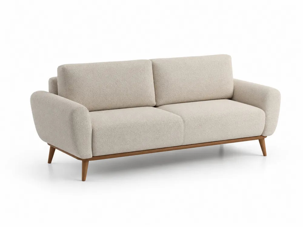 Canapé 2 places en tissu polyester beige avec pieds en bois