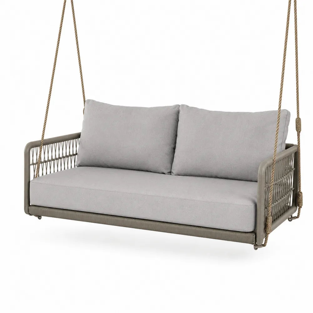 Balancelle en aluminium et corde avec coussins en tissu gris