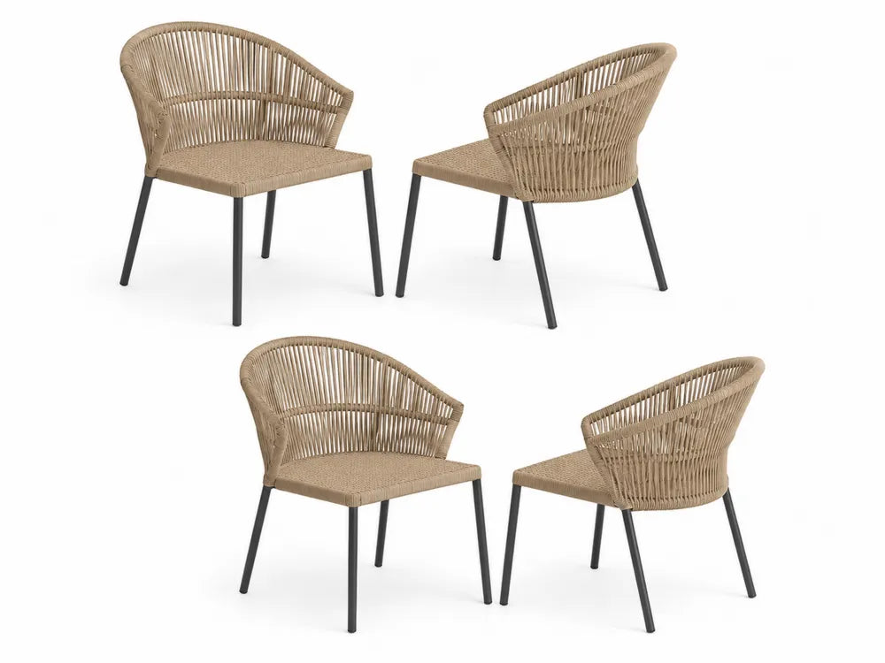 Ensemble de 4 chaises en corde beige avec pieds en métal
