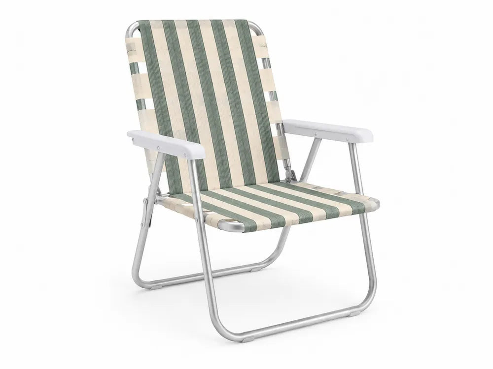 Chaise pliante en aluminium avec toile rayée vert et crème