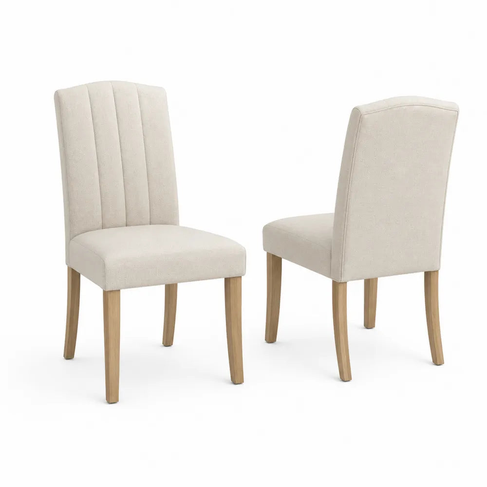 Lot de 2 chaises en bois et tissu polyester beige