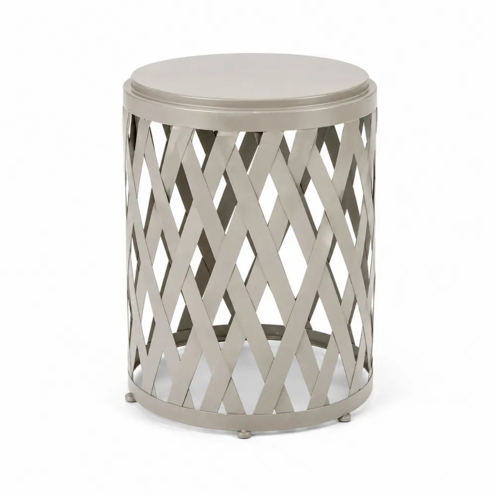 Table d'extérieur ronde en métal inoxydable argenté 45x60 cm