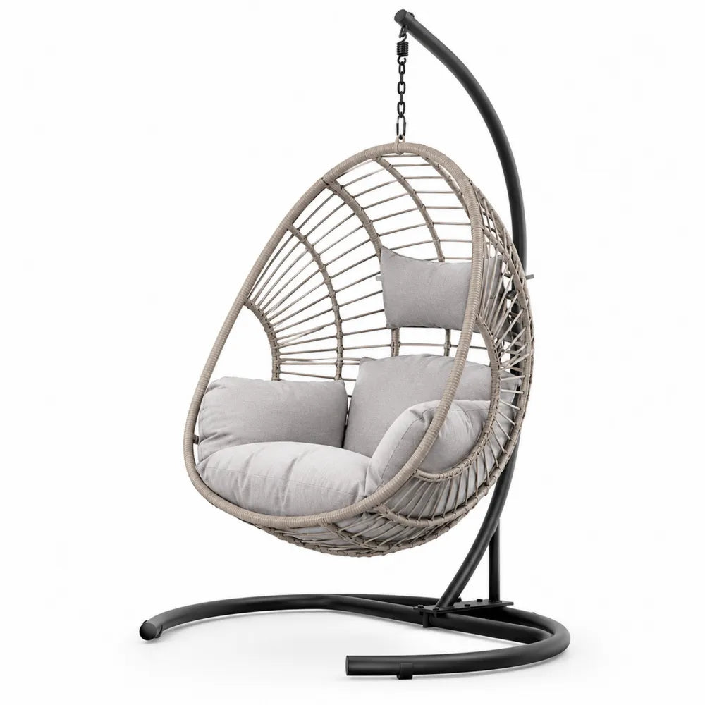 Chaise suspendue en rotin avec coussins gris