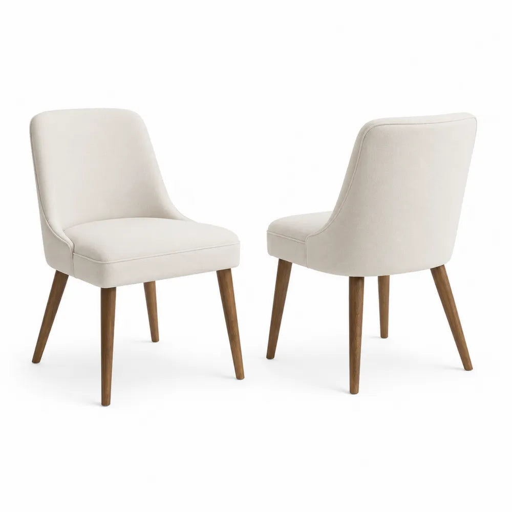 Ensemble de 2 chaises de salle à manger en tissu avec pieds en bois