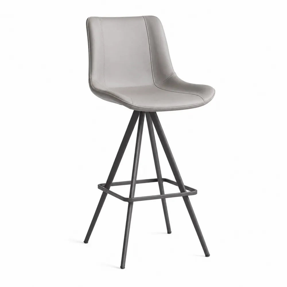 Tabouret de bar en cuir synthétique gris avec piétement en acier