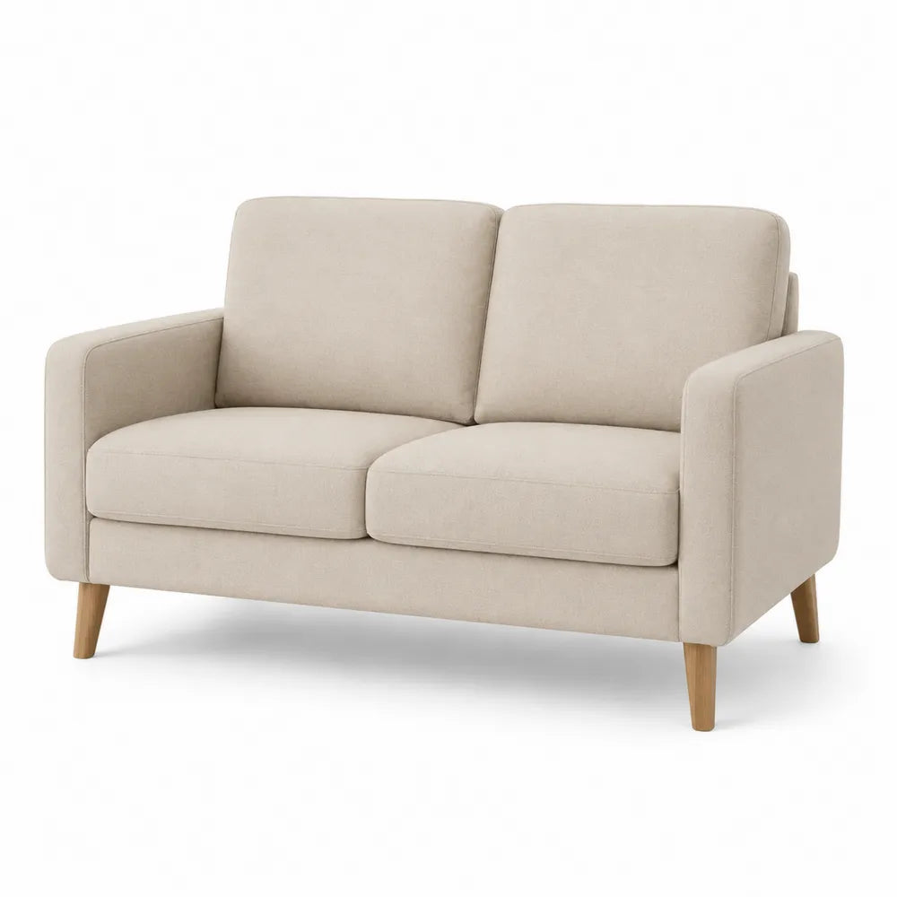 Canapé deux places en bois et lin beige 150cm