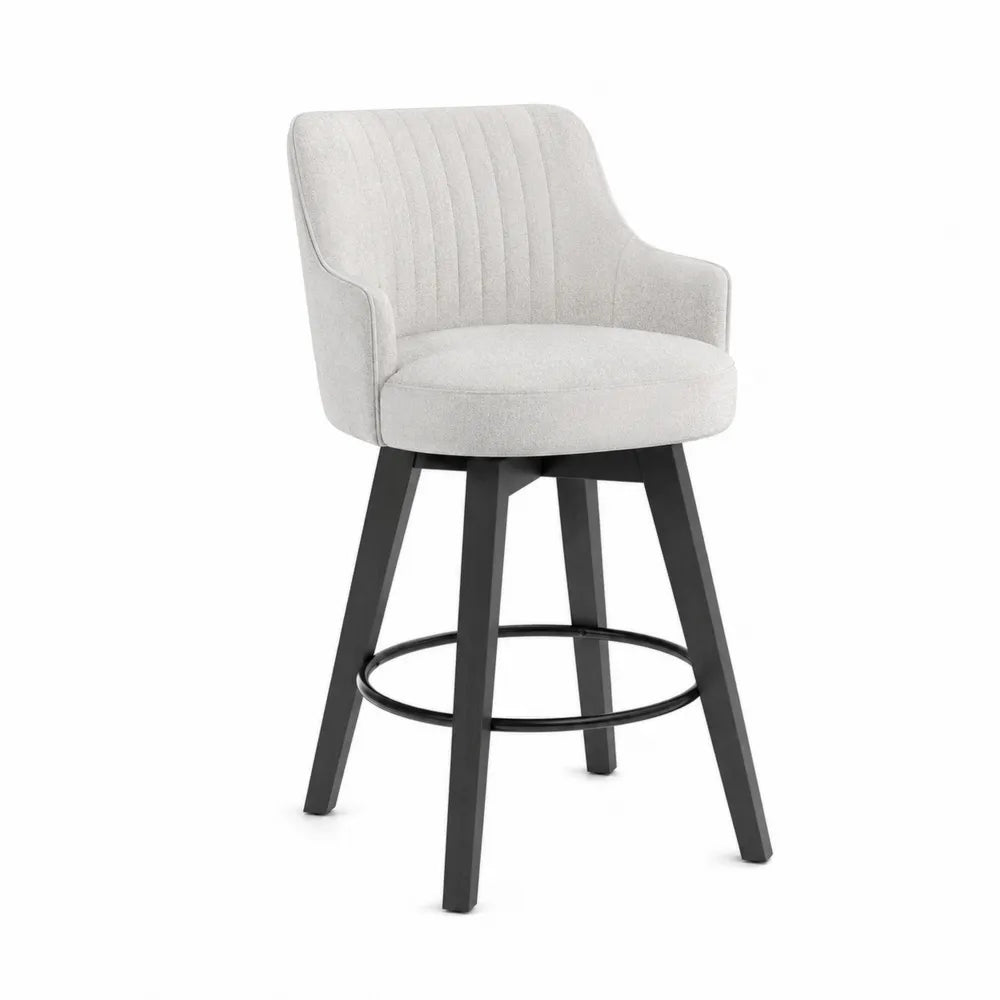 Chaise de bar pivotante en bois et métal, tissu polyester gris clair