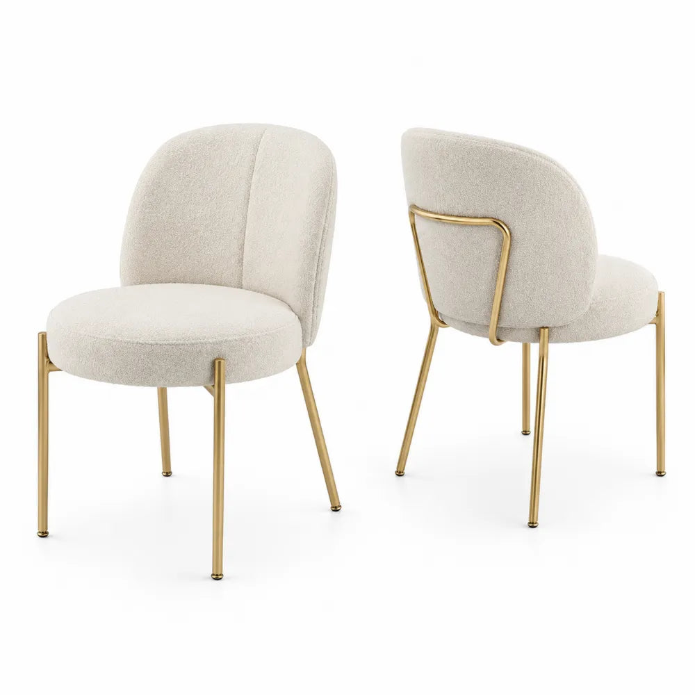Chaise en tissu polyester beige avec pieds en métal doré