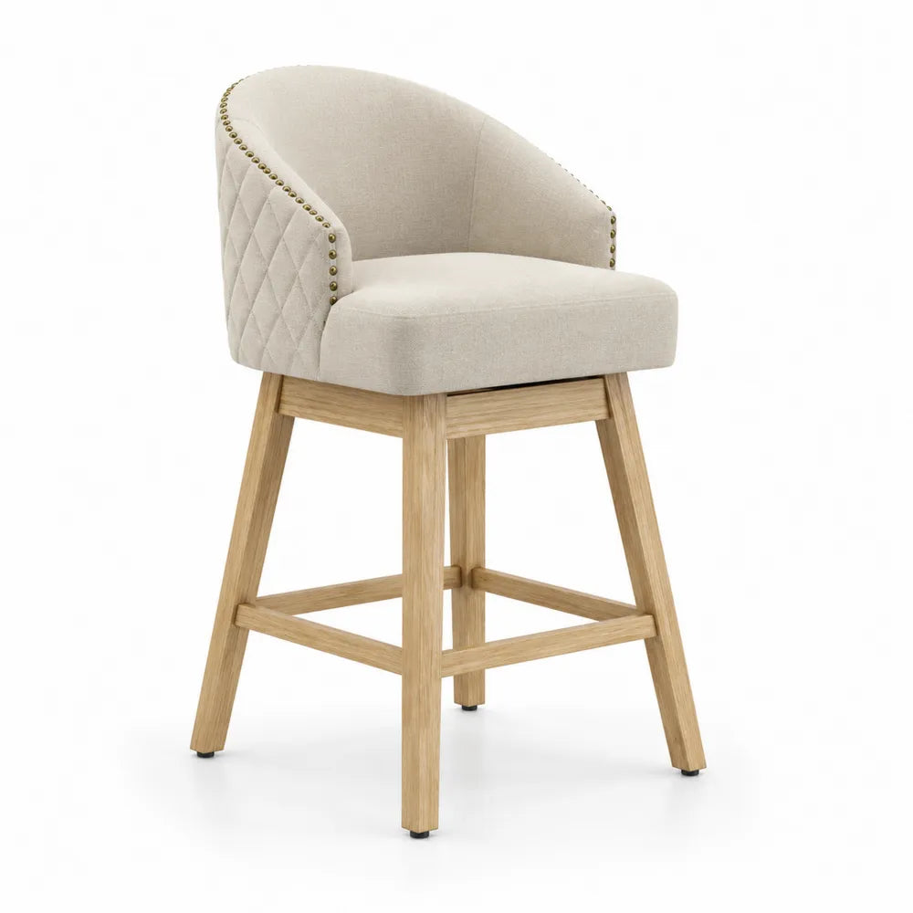 Chaise en bois de chêne avec revêtement en tissu beige