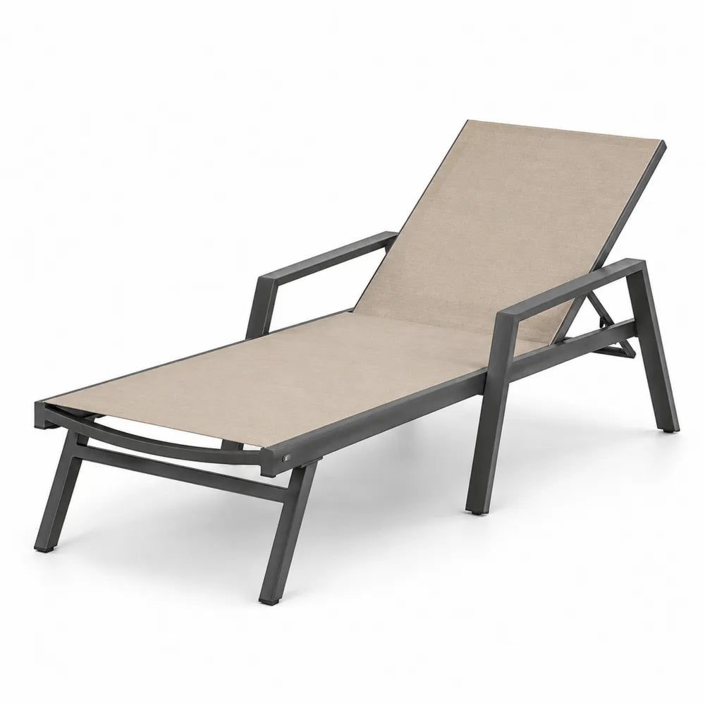 Chaise longue en aluminium avec textilène beige 200x70x35 cm